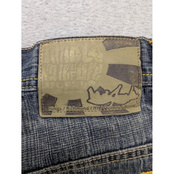 5ive Jungle Jeans Mens 34x30 Relaxed Fit Distressed Denim Straight Leg Pants - Picture 10 of 13